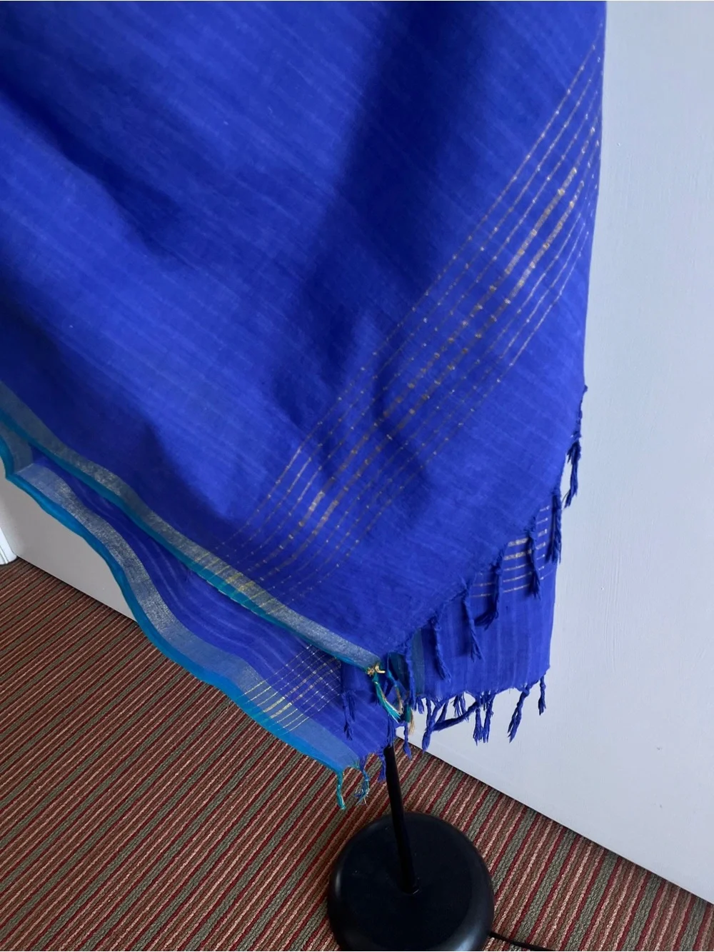 Fabindia style 100% Cotton Dupatta scarf wrap Purple Teal Green Border Gold Zari